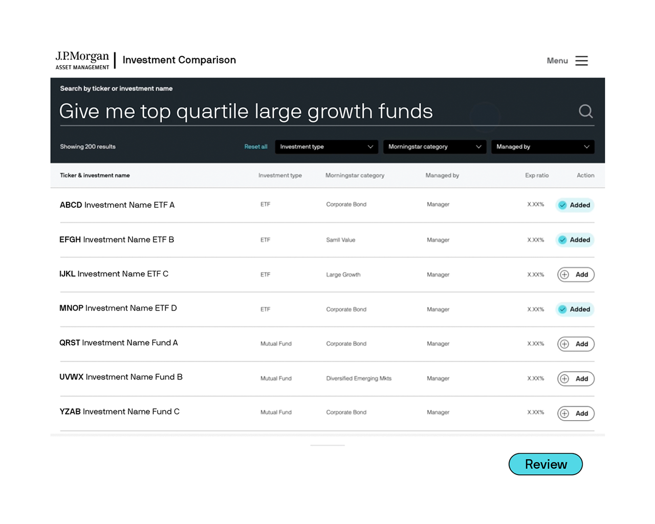 Investment Comparison | J.P. Morgan Asset Management